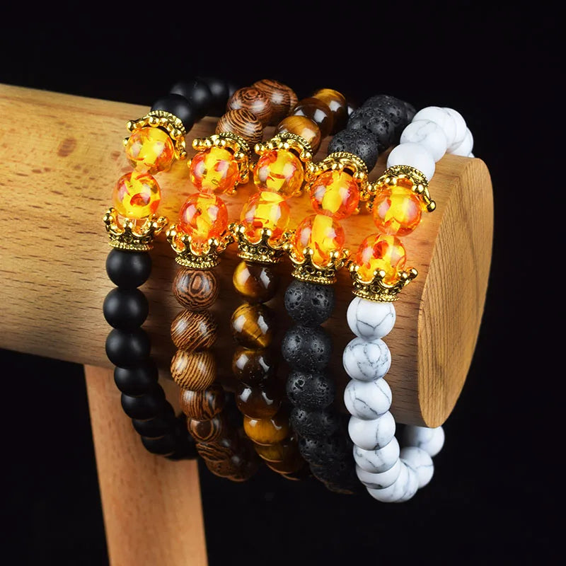 Crown Bracelet, Natural Tiger Eye Howlite Stone
