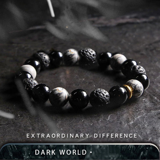 Dark Natural Black Onyx stone Bracelet, from Volcanic Rock