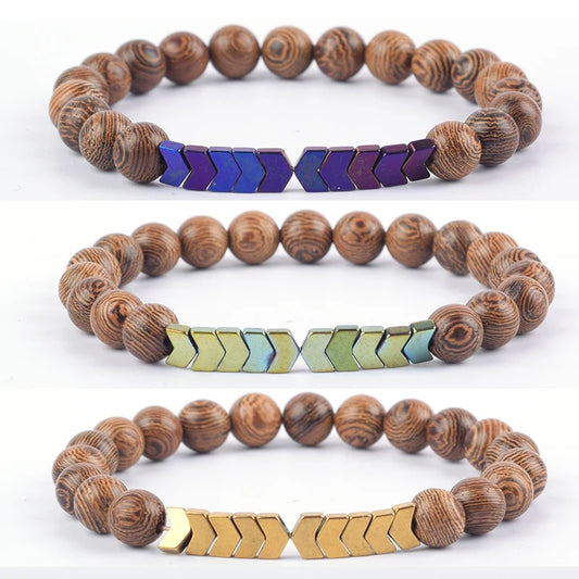 Bracelets Wooden Beads, Stainless Steel Arrow