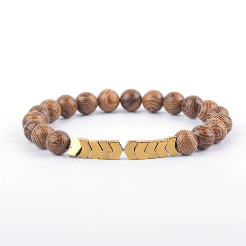 Bracelets Wooden Beads, Stainless Steel Arrow