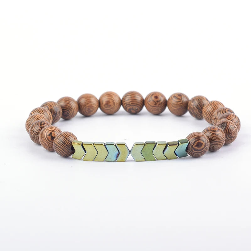 Bracelets Wooden Beads, Stainless Steel Arrow