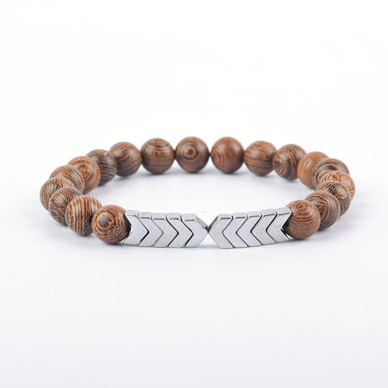 Bracelets Wooden Beads, Stainless Steel Arrow