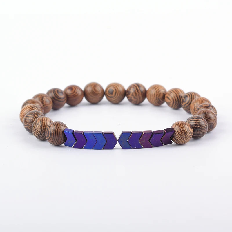 Bracelets Wooden Beads, Stainless Steel Arrow