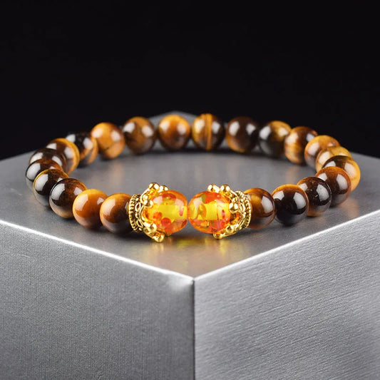 Crown Bracelet, Natural Tiger Eye Howlite Stone